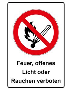 Verbotszeichen mit Text · Aufkleber | Schild | Magnetschild · Feuer offenes Licht oder Rauchen verboten