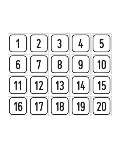 Zahlen-Set "1-20" · viereckig - schwarz / weiß