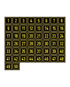 Zahlen-Set "1-50" · viereckig - gelb / schwarz