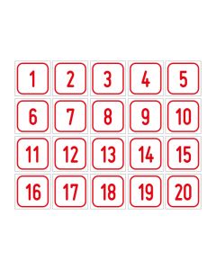 Zahlen-Set "1-20" · viereckig - rot / weiß
