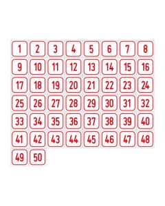Zahlen-Set "1-50" · viereckig - rot / weiß