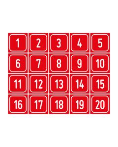 Zahlen-Set "1-20" · viereckig - weiß / rot
