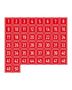 Zahlen-Set "1-50" · viereckig - weiß / rot