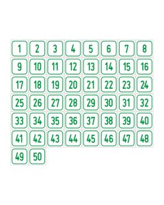 Zahlen-Set "1-50" · viereckig - grün / weiß