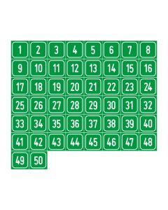 Zahlen-Set "1-50" · viereckig - weiß / grün