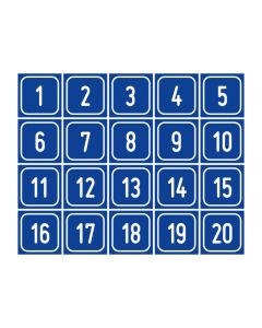 Zahlen-Set "1-20" · viereckig - weiß / blau
