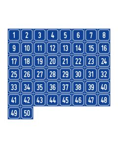 Zahlen-Set "1-50" · viereckig - weiß / blau