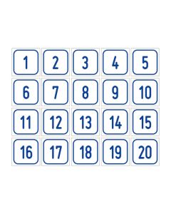 Zahlen-Set "1-20" · viereckig - blau / weiß