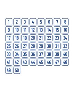Zahlen-Set "1-50" · viereckig - blau / weiß
