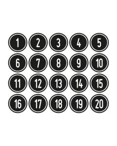 Zahlen-Set "1-20" · rund · weiß / schwarz