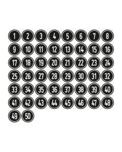 Zahlen-Set "1-50" · rund · weiß / schwarz