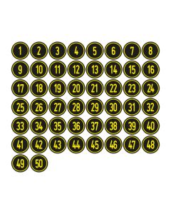 Zahlen-Set "1-50" · rund · gelb / schwarz
