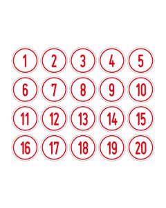 Zahlen-Set "1-20" · rund · rot / weiß