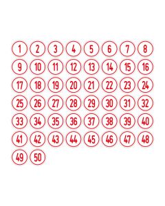 Zahlen-Set "1-50" · rund · rot / weiß
