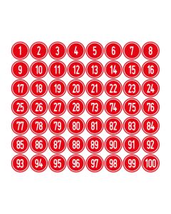 Zahlen-Set "1-100" · rund · weiß / rot