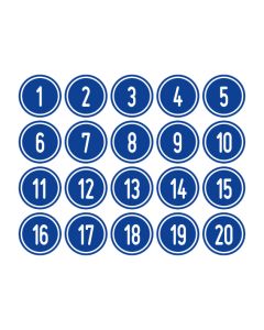 Zahlen-Set "1-20" · rund · weiß / blau