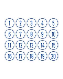 Zahlen-Set "1-20" · rund · blau / weiß