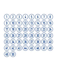 Zahlen-Set "1-50" · rund · blau / weiß