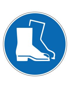 Gebotszeichen Fußschutz benutzen · ISO 7010 M008 · Aufkleber | Schild | Magnetschild | Aufkleber stark haftend | Aluminiumschild selbstklebend | Fußbodenaufkleber