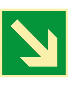 Rettungszeichen · Aufkleber | Schild | Magnetschild · Fluchtweg, Pfeil schräg rechts unten · lang nachleuchtend