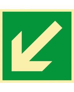 Rettungszeichen · Aufkleber | Schild | Magnetschild · Fluchtweg, Pfeil schräg links unten · lang nachleuchtend