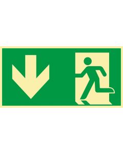 Rettungszeichen · Aufkleber | Schild | Magnetschild · kombiniert Fluchtrichtung Pfeil nach unten · lang nachleuchtend