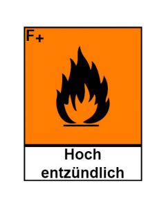 Gefahrstoffzeichen hochentzündlich Hazard_F (Piktogramm+Text) · Aufkleber | Schild | Magnetschild | Aufkleber stark haftend | Aluminiumschild selbstklebend | Fußbodenaufkleber