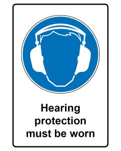 Gebotszeichen Piktogramm & Text englisch · Hearing protection must be worn · Aufkleber | Schild | Magnetschild | Aufkleber stark haftend | Aluminiumschild selbstklebend | Fußbodenaufkleber