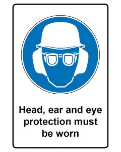Gebotszeichen Piktogramm & Text englisch · Head, ear and eye protection must be worn · Aufkleber | Schild | Magnetschild | Aufkleber stark haftend | Aluminiumschild selbstklebend | Fußbodenaufkleber