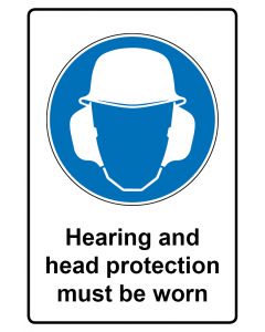 Gebotszeichen Piktogramm & Text englisch · Hearing and head protection must be worn · Aufkleber | Schild | Magnetschild | Aufkleber stark haftend | Aluminiumschild selbstklebend | Fußbodenaufkleber
