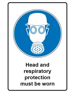Gebotszeichen Piktogramm & Text englisch · Head and respiratory protection must be worn · Aufkleber | Schild | Magnetschild | Aufkleber stark haftend | Aluminiumschild selbstklebend | Fußbodenaufkleber