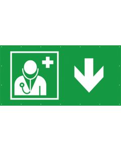 Rettungszeichen PVC Plane Arzt, Ärztliche Hilfe hier - zurück