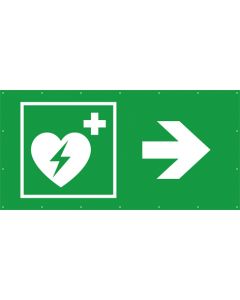 Rettungszeichen PVC Plane · Banner Defibrillator rechts