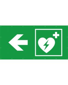 Rettungszeichen PVC Plane · Banner Defibrillator links