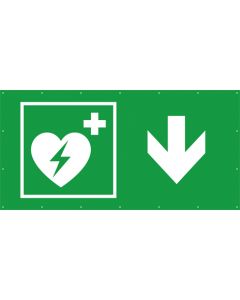 Rettungszeichen PVC Plane · Banner Defibrillator hier - zurück