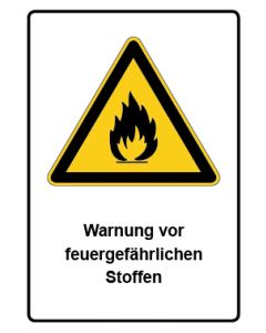 Warnzeichen Piktogramm & Text deutsch · Warnung vor feuergefährlichen Stoffen · Aufkleber | Schild | Magnetschild | Aufkleber stark haftend | Aluminiumschild selbstklebend | Fußbodenaufkleber