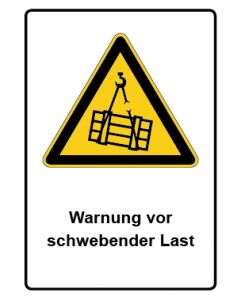 Warnzeichen Piktogramm & Text deutsch · Warnung vor schwebender Last · Aufkleber | Schild | Magnetschild | Aufkleber stark haftend | Aluminiumschild selbstklebend | Fußbodenaufkleber