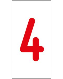 Einzelziffer 4 | rot · weiß · Aufkleber | Schild | Magnetschild | Aufkleber stark haftend | Aluminiumschild selbstklebend | Fußbodenaufkleber