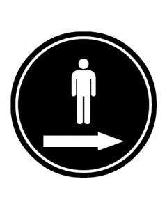 WC Toiletten Kennzeichnung | Piktogramm Herren Pfeil rechts | schwarz · rund · Aufkleber | Schild | Magnetschild