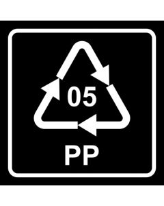 Recycling Code 05 · PP · Polypropylen | viereckig · schwarz · Aufkleber | Schild | Magnetschild