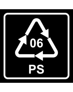 Recycling Code 06 · PS · Polystyrol | viereckig · schwarz · Aufkleber | Schild | Magnetschild