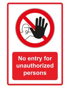 Verbotszeichen Piktogramm & Text englisch · No entry for unauthorized persons · rot · Aufkleber | Schild | Magnetschild | Aufkleber stark haftend | Aluminiumschild selbstklebend | Fußbodenaufkleber