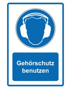 Gebotszeichen Piktogramm & Text deutsch · Gehörschutz benutzen · blau · Aufkleber | Schild | Magnetschild | Aufkleber stark haftend | Aluminiumschild selbstklebend | Fußbodenaufkleber