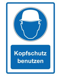 Gebotszeichen Piktogramm & Text deutsch · Kopfschutz benutzen · blau · Aufkleber | Schild | Magnetschild | Aufkleber stark haftend | Aluminiumschild selbstklebend | Fußbodenaufkleber