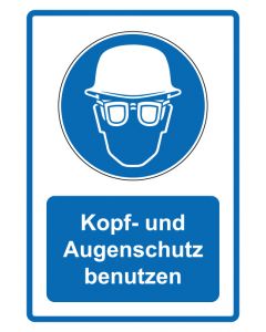 Gebotszeichen Piktogramm & Text deutsch · Kopf- und Augenschutz benutzen · blau · Aufkleber | Schild | Magnetschild | Aufkleber stark haftend | Aluminiumschild selbstklebend | Fußbodenaufkleber