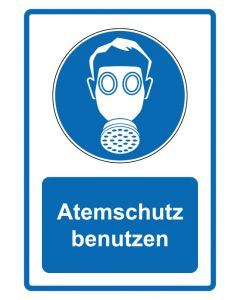 Gebotszeichen Piktogramm & Text deutsch · Atemschutz benutzen · blau · Aufkleber | Schild | Magnetschild | Aufkleber stark haftend | Aluminiumschild selbstklebend | Fußbodenaufkleber