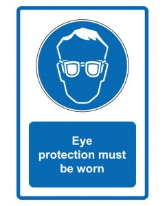 Gebotszeichen Piktogramm & Text englisch · Eye protection must be worn · blau · Aufkleber | Schild | Magnetschild | Aufkleber stark haftend | Aluminiumschild selbstklebend | Fußbodenaufkleber