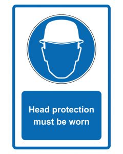 Gebotszeichen Piktogramm & Text englisch · Head protection must be worn · blau · Aufkleber | Schild | Magnetschild | Aufkleber stark haftend | Aluminiumschild selbstklebend | Fußbodenaufkleber