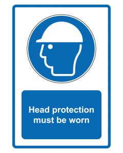 Gebotszeichen Piktogramm & Text englisch · Head protection must be worn · blau · Aufkleber | Schild | Magnetschild | Aufkleber stark haftend | Aluminiumschild selbstklebend | Fußbodenaufkleber