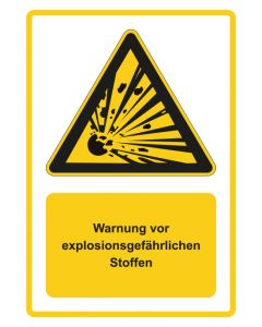 Warnzeichen Piktogramm & Text deutsch · Warnung vor explosionsgefährlichen Stoffen · gelb · Aufkleber | Schild | Magnetschild | Aufkleber stark haftend | Aluminiumschild selbstklebend | Fußbodenaufkleber